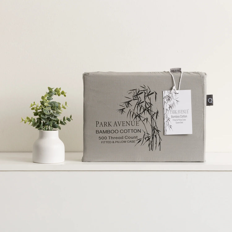 Park Avenue Bamboo Cotton Fitted Sheet & pillowcase Set Charcoal - No Flat Sheet