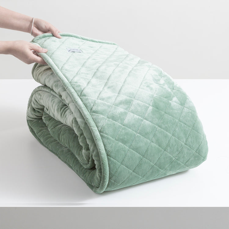 Renee Taylor Heston 480 GSM Ultra Soft Velvet Sherpa Blanket Eucalyptus