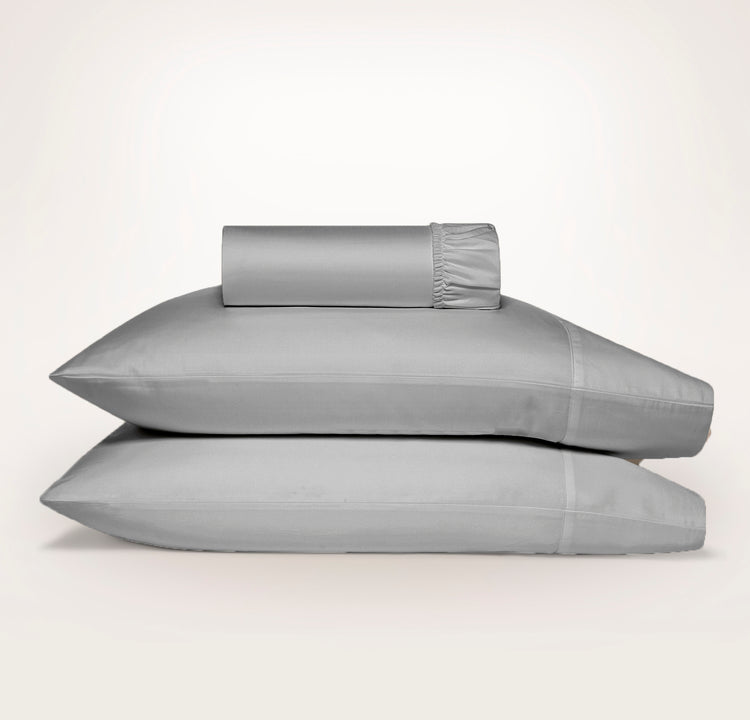 1500 Thread Count Cotton Blend Fitted Sheet & Pillowcase Set Silver - No Flat Sheet