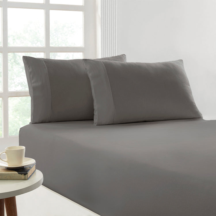 Flannelette Fitted and Pillowcase Set Silver