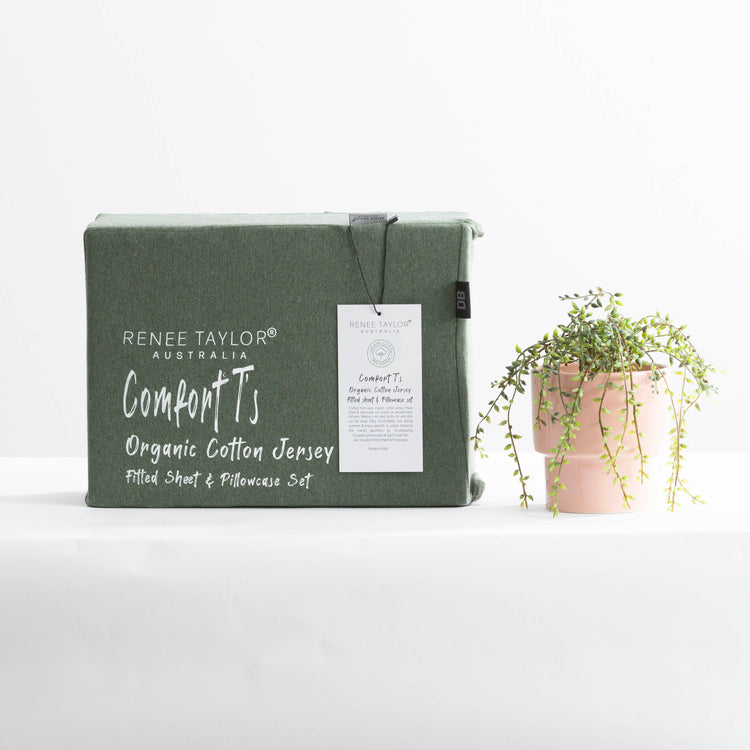 Comfort T’s Organic Cotton Jersey Fitted Sheet & Pillowcase - No Flat Sheet Olive