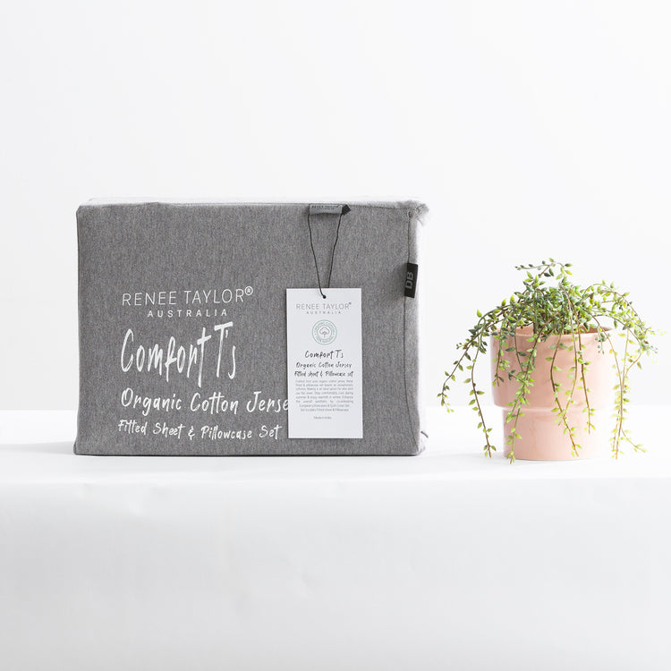 Comfort T’s Organic Cotton Jersey Fitted Sheet & Pillowcase - No Flat Sheet Charcoal