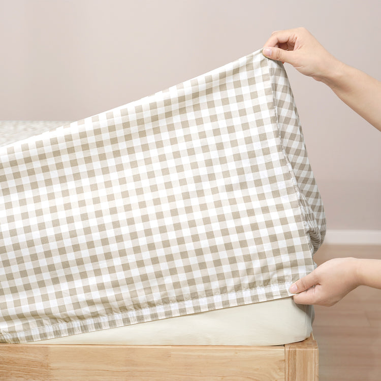 Bran Gingham Patterned Cotton Sheet Set