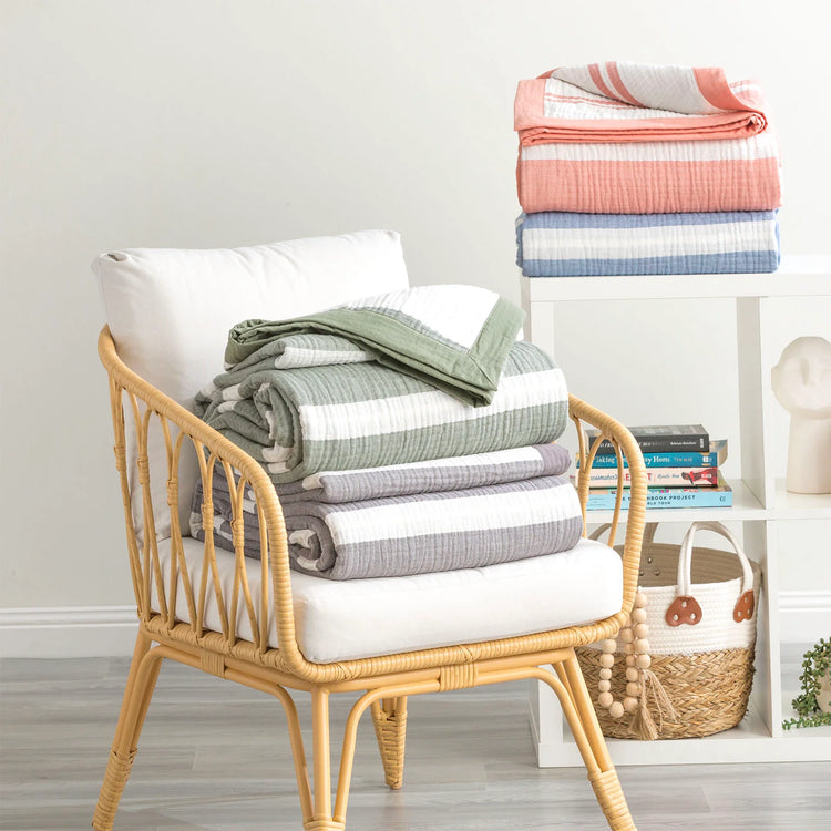 Renee Taylor Brighton Washed Cotton Yarn Dyed Textured Blanket Artic