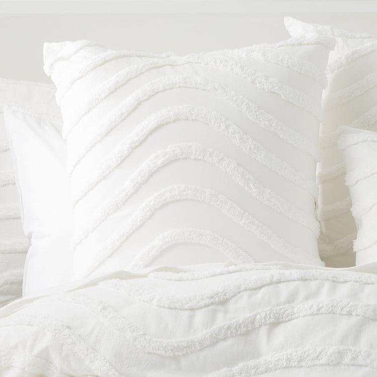 Wave Cotton Chenille Vintage Washed Quilt Set White