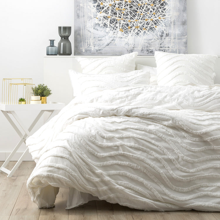 Wave Cotton Chenille Vintage Washed Quilt Set White
