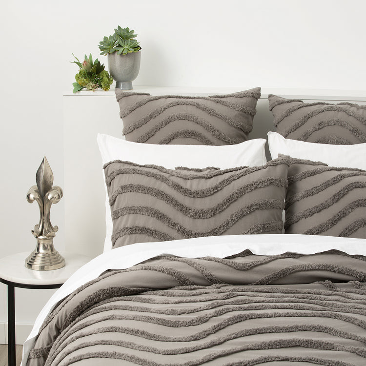 Wave Cotton Chenille Vintage Washed Quilt Set Grey