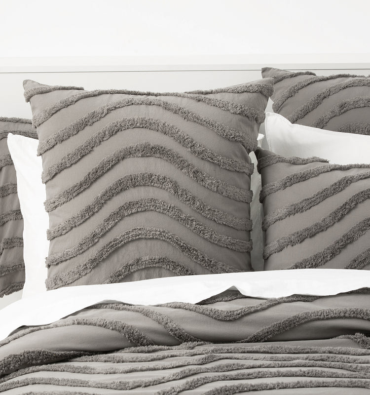 Wave Cotton Chenille Vintage Washed Quilt Set Grey