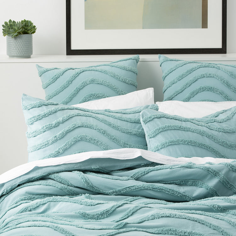 Wave Cotton Chenille Vintage Washed Quilt Set Aqua