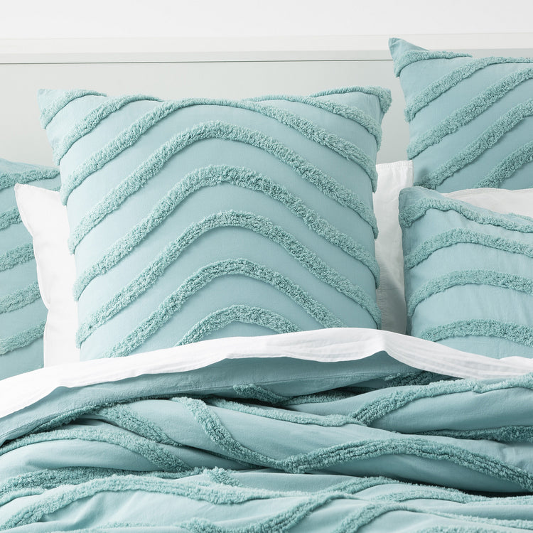 Wave Cotton Chenille Vintage Washed Quilt Set Aqua