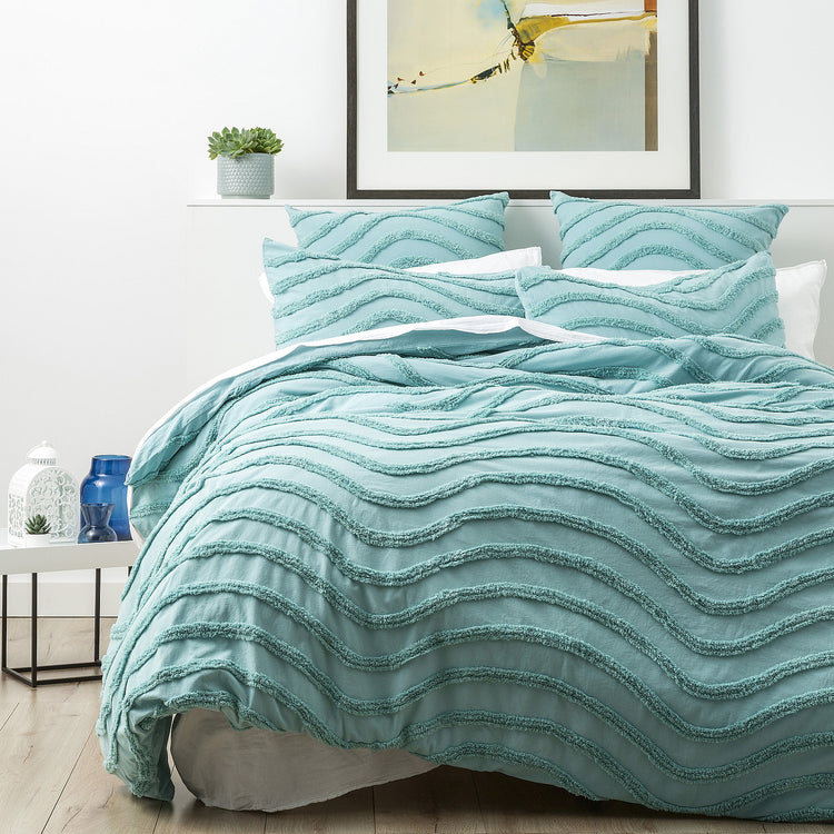 Wave Cotton Chenille Vintage Washed Quilt Set Aqua