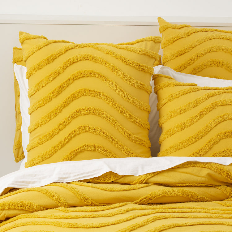 Wave Cotton Chenille Vintage Washed Quilt Set Mustard