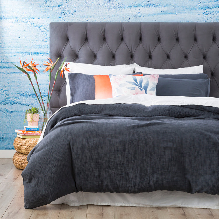 Solana Washed Cotton Textured Quilt set Blue
