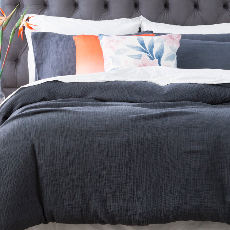 Solana Washed Cotton Textured Quilt set Blue