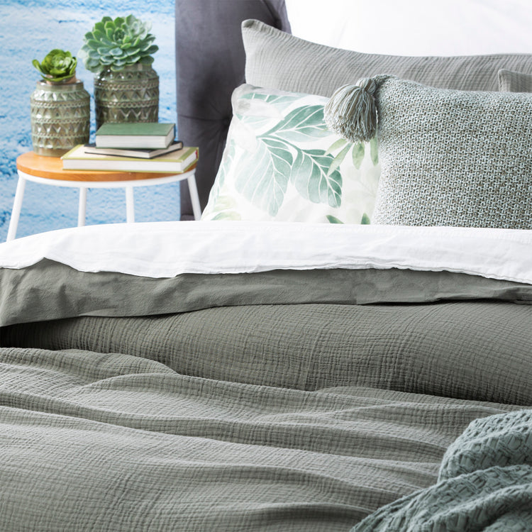 Solana Washed Cotton Textured Quilt set Fern
