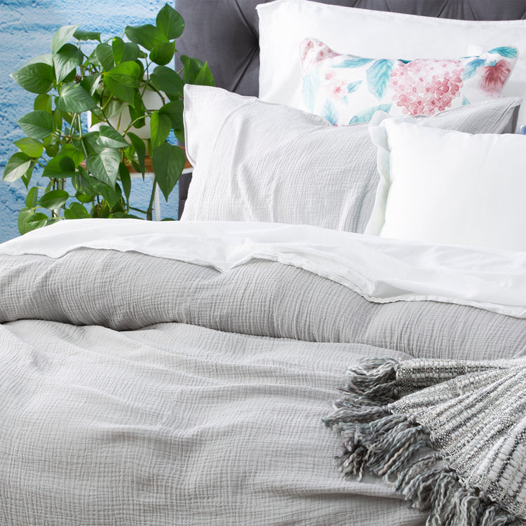 Solana Washed Cotton Textured Quilt set Silver