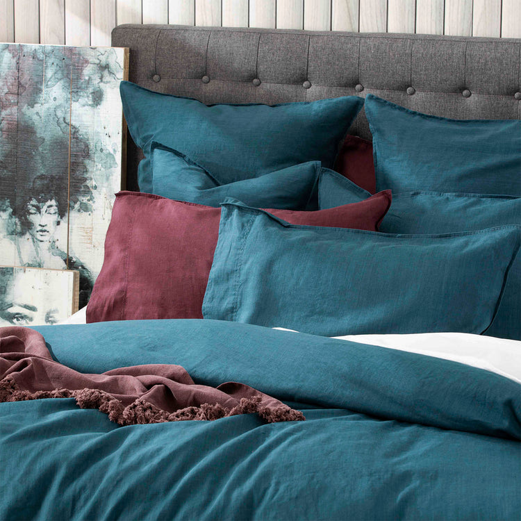 Cavallo Stone Washed Linen Quilt Cover set Evergreen