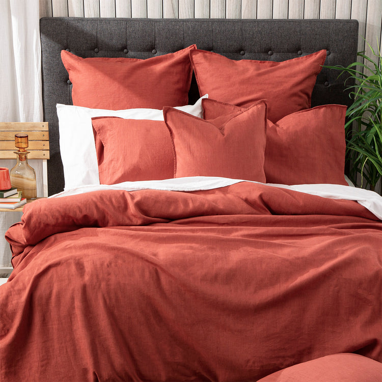 Cavallo Stone Washed Linen Quilt Cover set Paprika