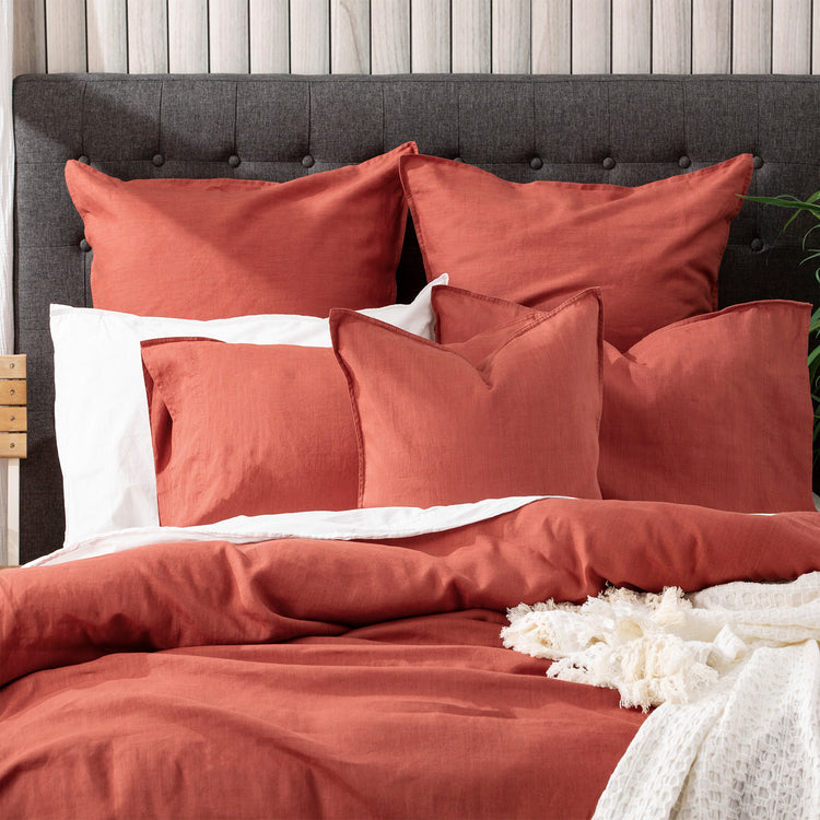 Cavallo Stone Washed Linen Quilt Cover Set Paprika