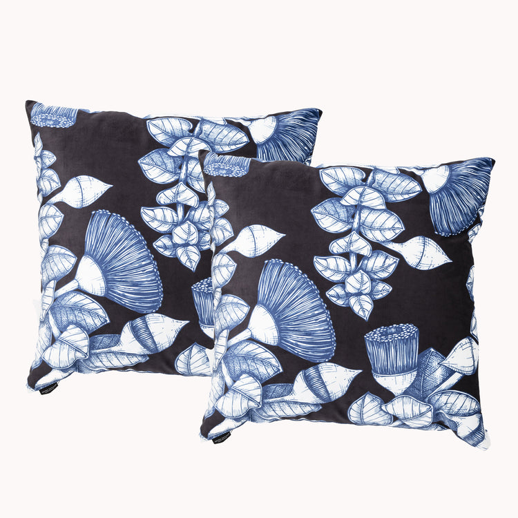 Twin Pack Velvet Cushion Filled 50 x 50 Cms Bush Land