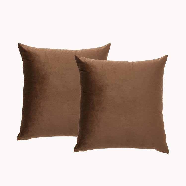 Twin Pack Velvet Cushion Filled 50 x 50 Cms Toffee