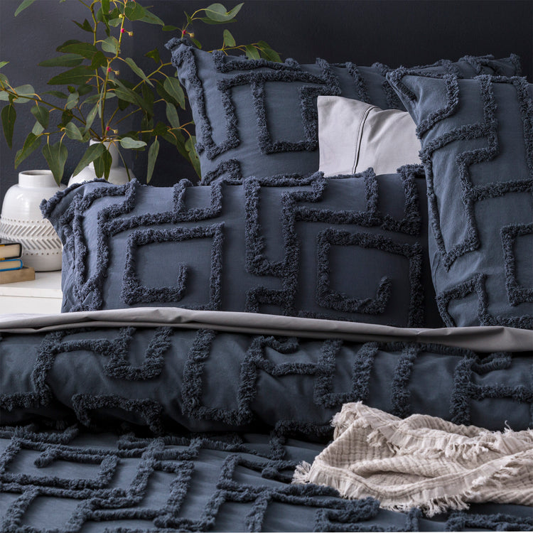 Riley Washed Cotton Chenille Tufted Quilt Set Slate