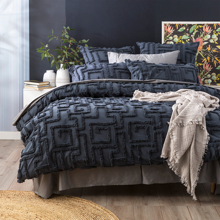 Riley Washed Cotton Chenille Tufted Quilt Set Slate