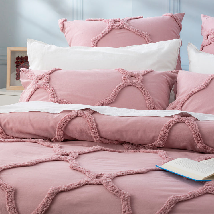 Moroccan Cotton Chenille Washed Tufted Quilt set Blush