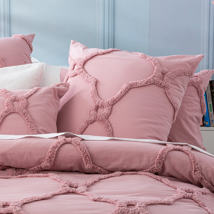 Moroccan Cotton Chenille Washed Tufted Quilt set Blush