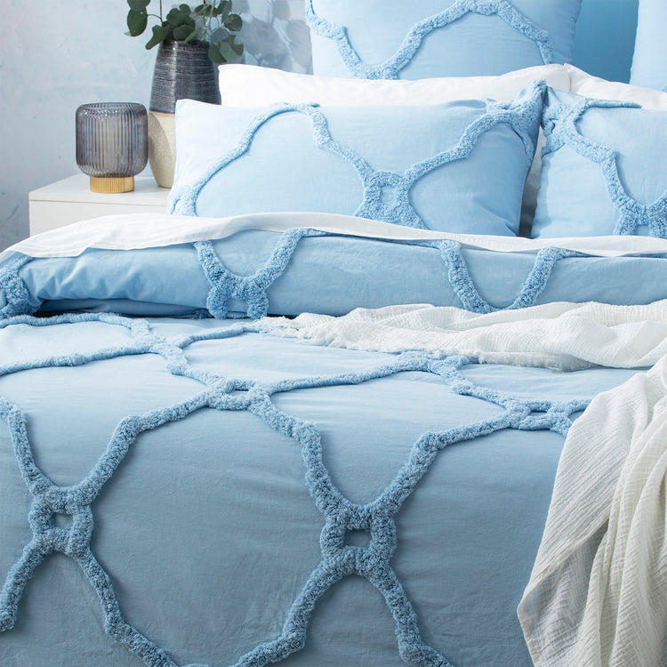 Moroccan Cotton Chenille Washed Tufted Quilt set Sky