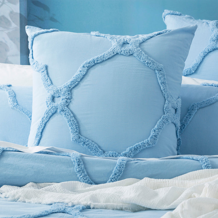 Moroccan Cotton Chenille Washed Tufted Quilt set Sky