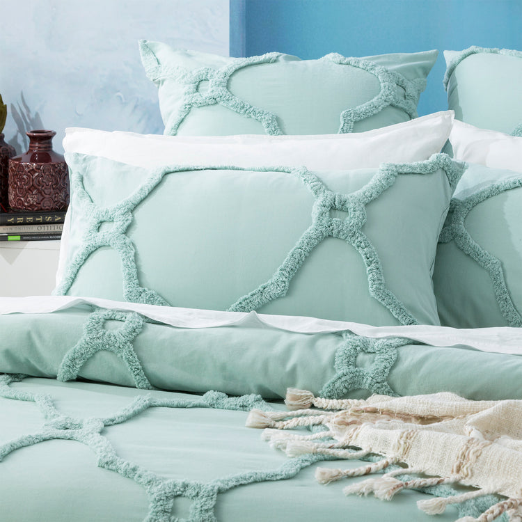 Moroccan Cotton Chenille Washed Tufted Quilt set Sage