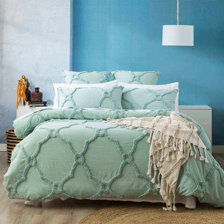 Moroccan Cotton Chenille Washed Tufted Quilt set Sage