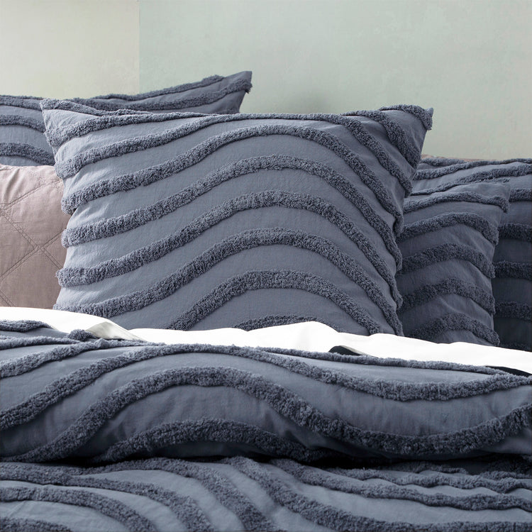 Wave Cotton Chenille Vintage Washed Quilt Set Blue