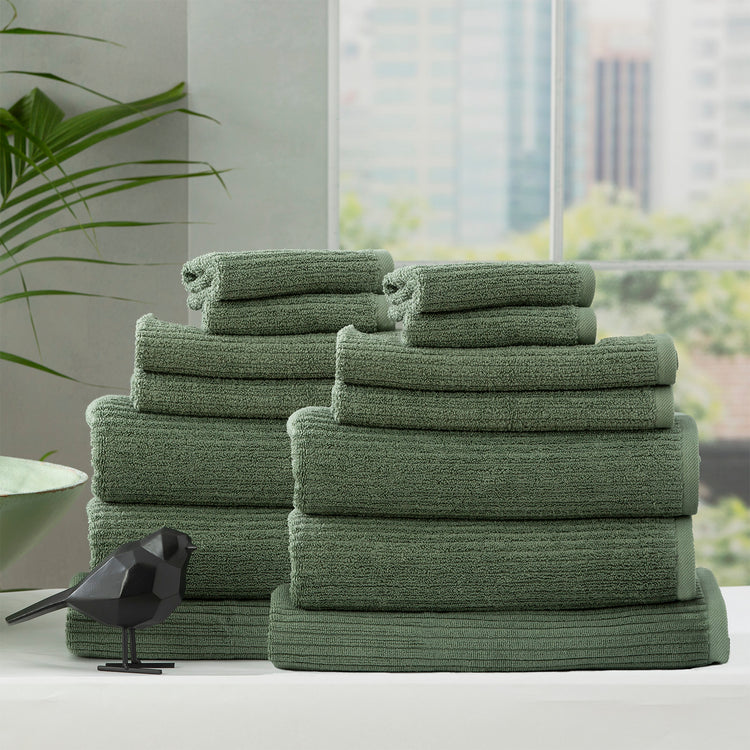 Cobblestone 650 GSM Ribbed Towel Set Sage