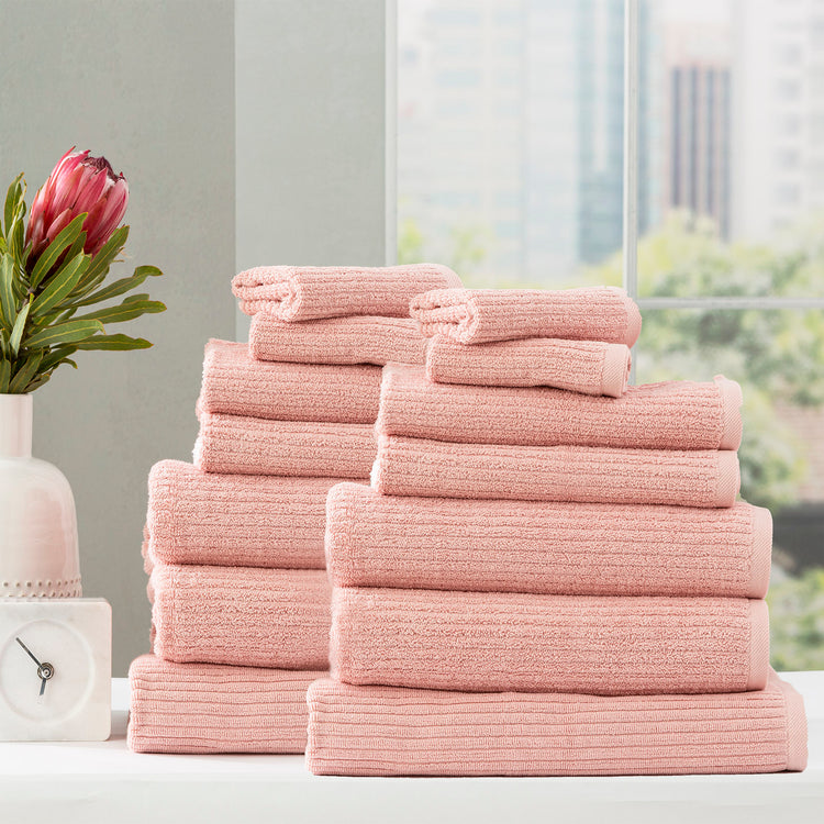 Cobblestone 650 GSM Ribbed Towel Set Blush