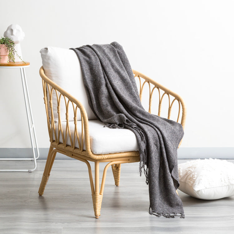 Cloud Linen Lygon Wool Acrylic Throw 127 x 152 Cms Grey