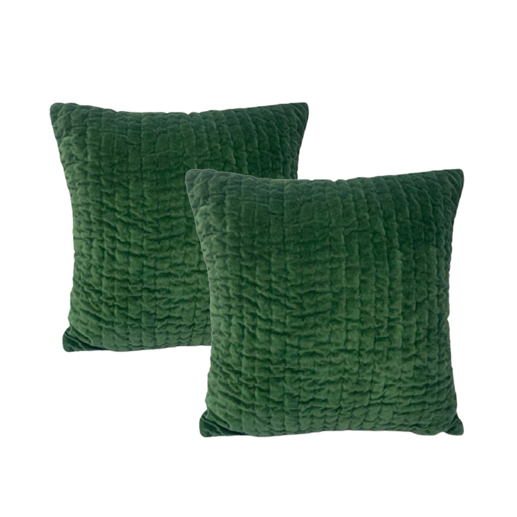 Cotton Velvet Embroidered Twin Pack Cushions 50 x 50 Cms Minerva Emerald