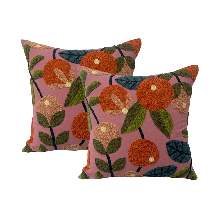 Cotton Embroidered Twin Pack Cushions 50 x 50 Cms Mahina bloom