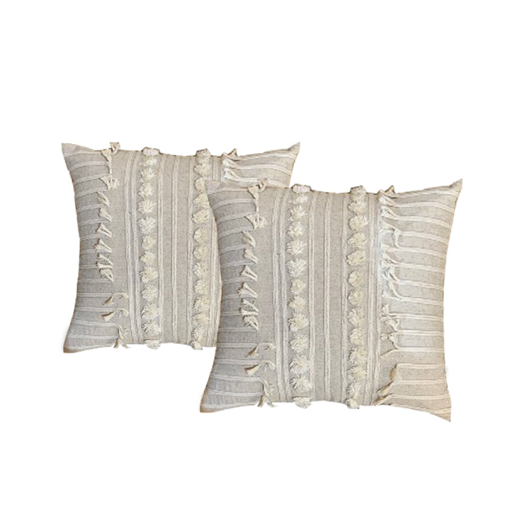 Linen Cotton Embroidered Twin Pack Cushions 45 x 45 Cms Indira Natural