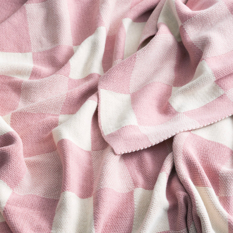 Renee Taylor Newport Checkered Cotton Knitted Throw 130 x 170 cms Blush