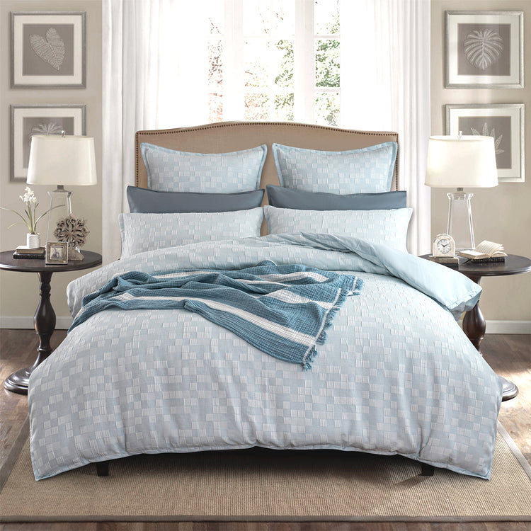 Jervis Checks Jacquard Quilt Cover Set French Blue