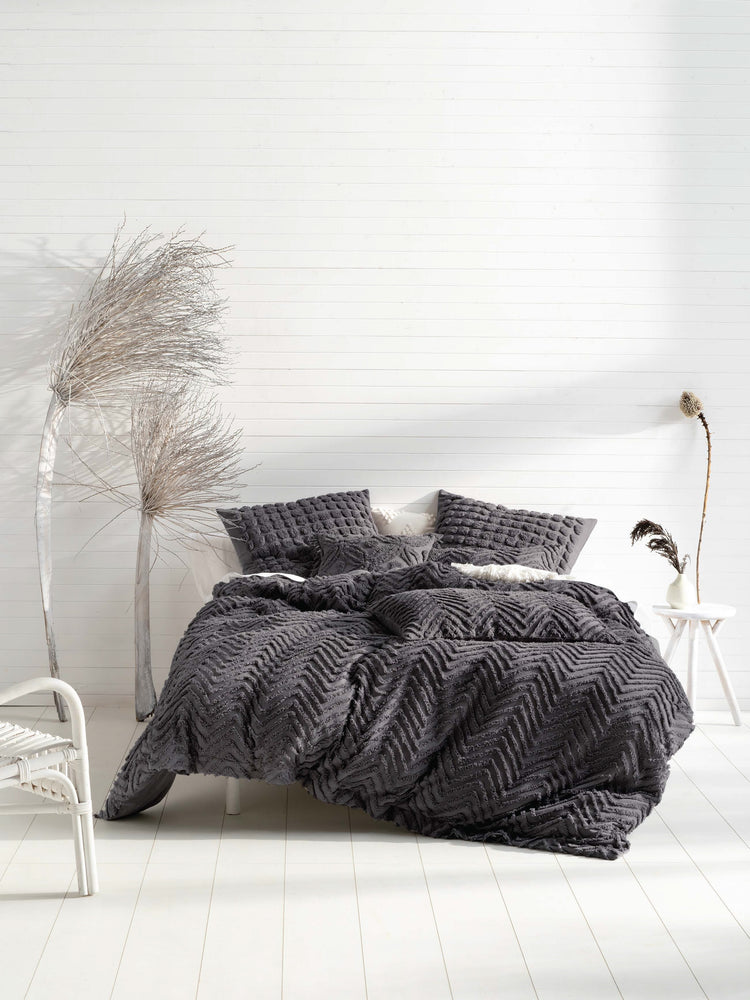 Cotton Chenille Tufted Quilt cover set charcoal
