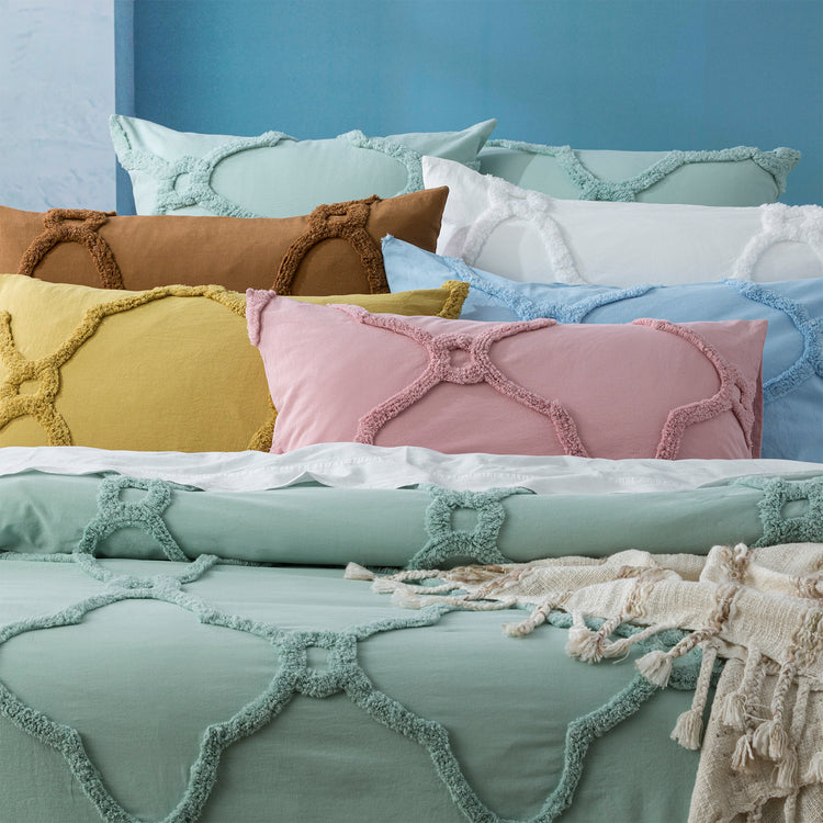 Moroccan Cotton Chenille Washed Tufted Quilt set White