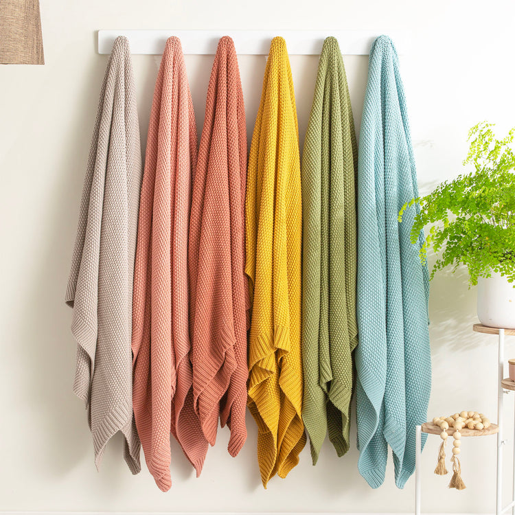 Renee Taylor Moss Seed Stitch 100% Cotton Knitted Throw 130 x 170 Cms Sage