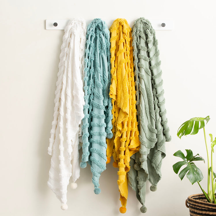 Renee Taylor Wave Cotton Chenille Vintage Washed Tufted Throw 130 x 200 Cms Aqua