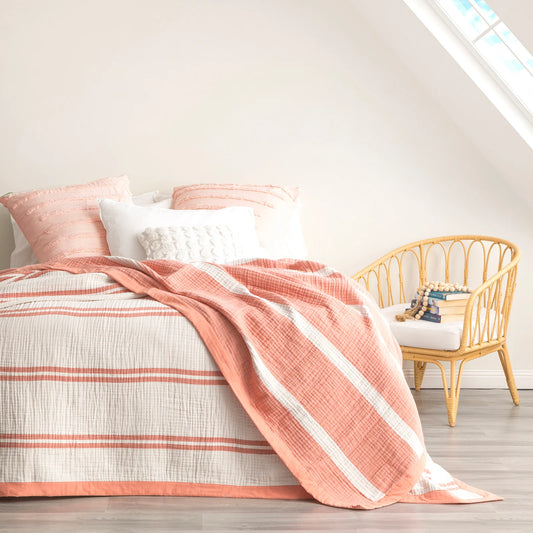 Renee Taylor Brighton Washed Cotton Yarn Dyed Textured Blanket Mystic