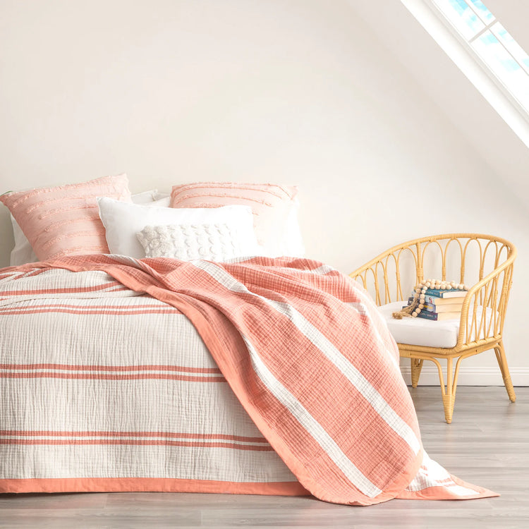 Renee Taylor Brighton Washed Cotton Yarn Dyed Textured Blanket Mystic