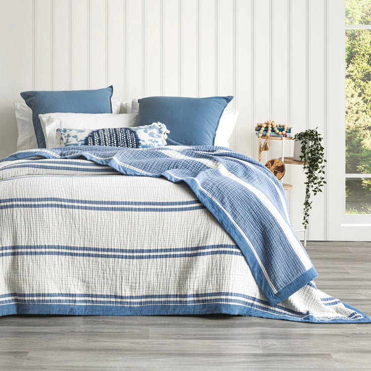 Renee Taylor Brighton Washed Cotton Yarn Dyed Textured Blanket Artic