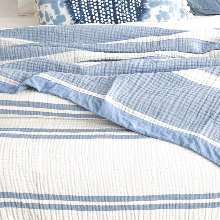 Renee Taylor Brighton Washed Cotton Yarn Dyed Textured Blanket Artic